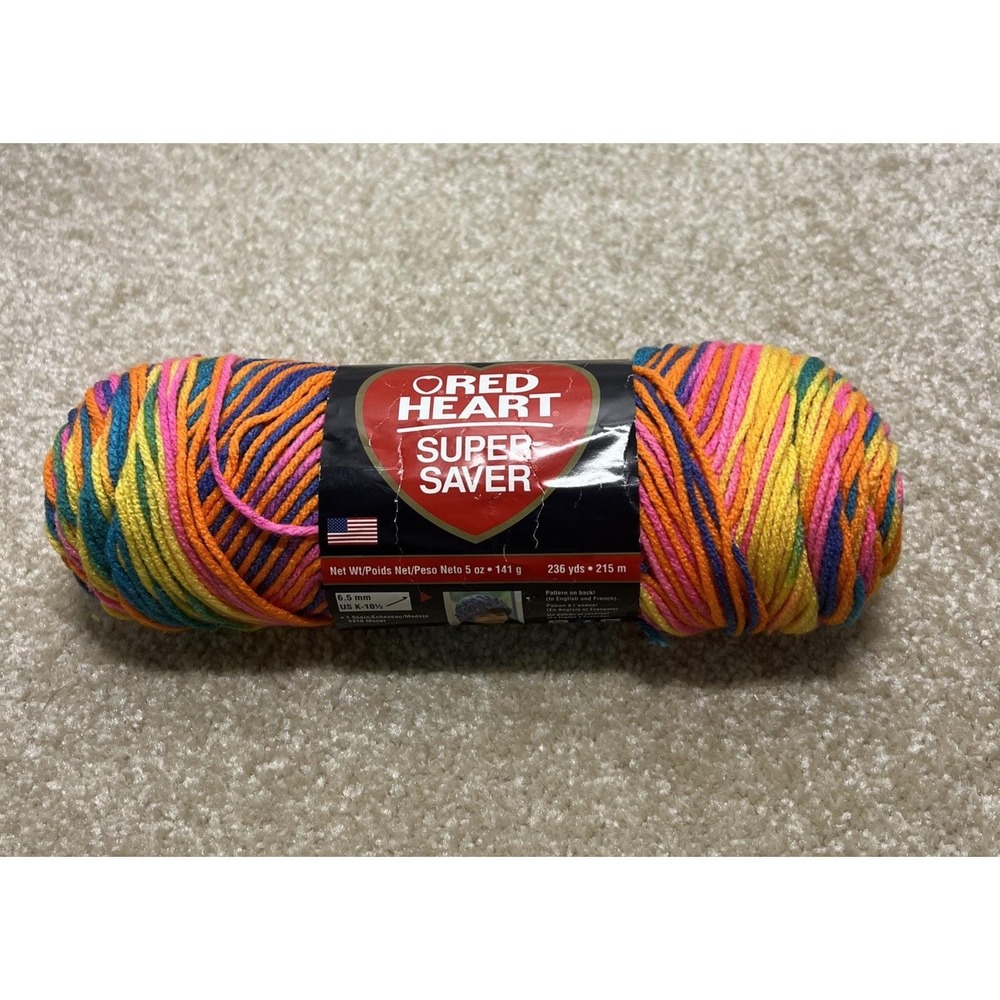 Red Heart Super Saver Worsted Yarn Bikini Rainbow Color 1 Skein 5oz Discontinued